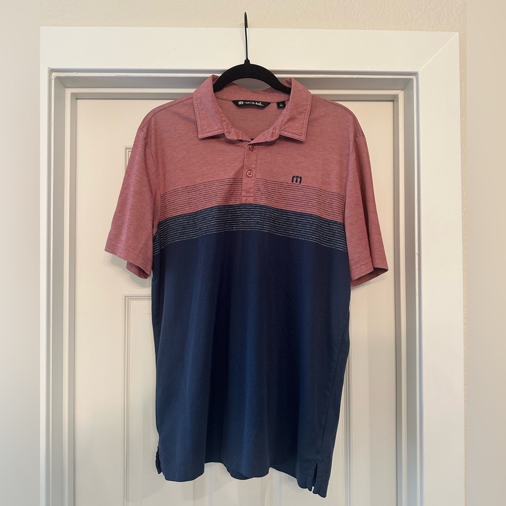 Travis Mathew Red and Blue Polo Shirt Classic Color Block
